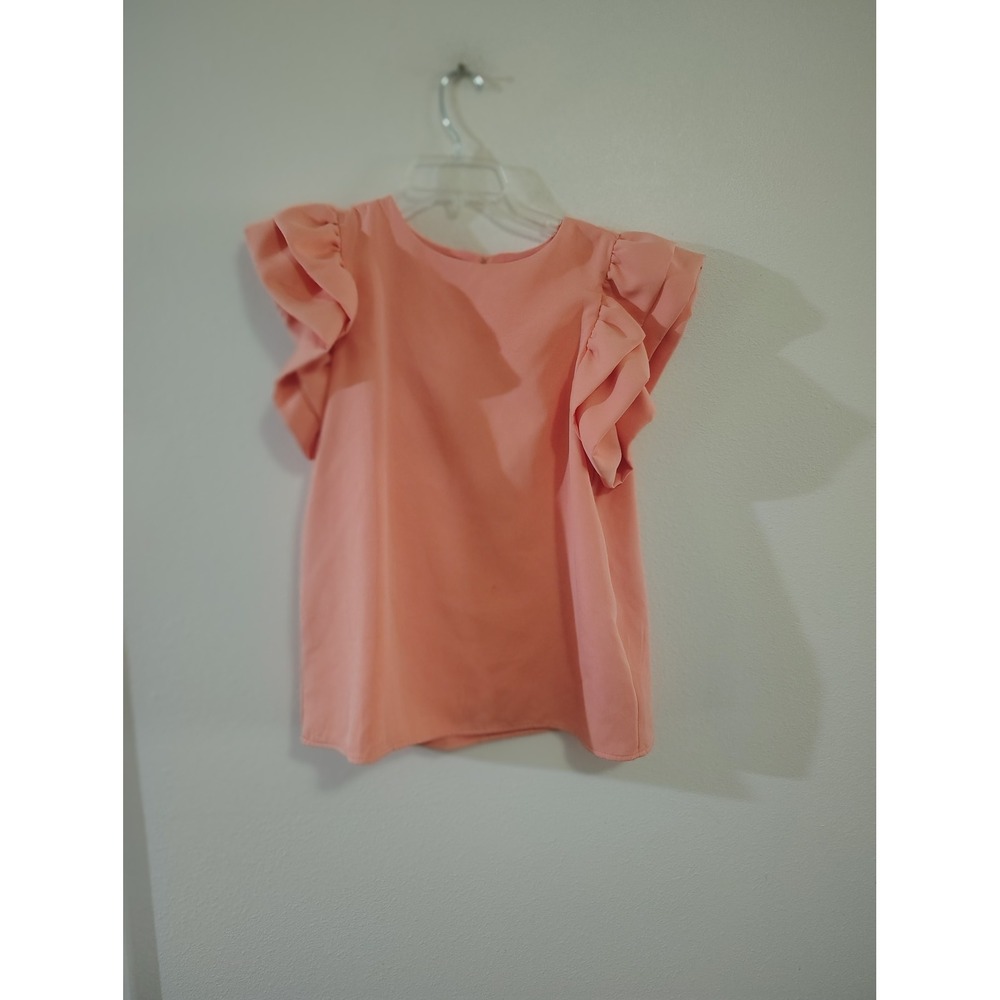 TCEC Peach Pink Ruffle Flutter Sleeve Blouse Keyhole Back Top Womens Medium